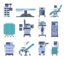 medisch diagnostisch apparatuur. medisch laboratorium elementen, dokter geduldig kamer hulpmiddelen, Gezondheid zorg technologie tekenfilm stijl. vector reeks