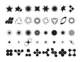 y2k zwart symbolen. retro futuristische meetkundig elementen, jaren 70 80s modern decoratief symbolen wereldbol ster pijl planeet. vector geïsoleerd reeks