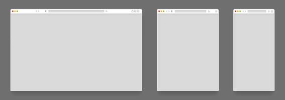 browser modellen. leeg computer tablet en mobiel web bladzijde Sjablonen, blanco website kaders Aan verschillend apparaten. vector browser venster reeks