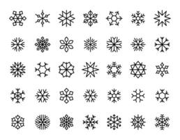 zwart sneeuwvlok symbolen. bevroren sneeuwval kristal pictogrammen voor Kerstmis nieuw jaar viering, sneeuwvlok silhouetten meetkundig monogram elementen. vector reeks