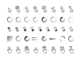 koppel vooruitgang cursor. wijzer muis Klik pijl, verbinding bezig met laden en richten hand- web symbolen, computer koppel toetsen. vector reeks