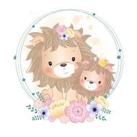 waterverf reeks van Woud tekenfilm geïsoleerd schattig baby vos, leeuw, beer, konijntje, en dier met bloemen. kinderkamer bos- illustratie. Boheems boho tekening voor kinderkamer poster, patroon vector