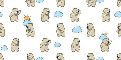 beer naadloos patroon vector polair beer wolk zon lucht sjaal geïsoleerd tekenfilm herhaling behang tegel achtergrond tekening illustratie ontwerp