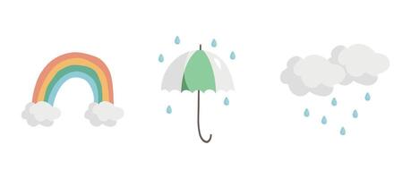 regenboog met wolken en paraplu in tekening stijl. vector