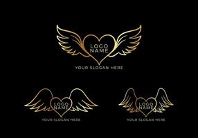 sjabloon logo reeks liefde en Vleugels concept. luxe goud en elegant logo ontwerp. bewerkbare kleur vector