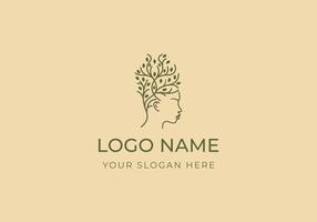 logo Dames haar- met botanisch boom concept. yoga, natuur, vrouw logo ontwerp. bewerkbare kleur vector