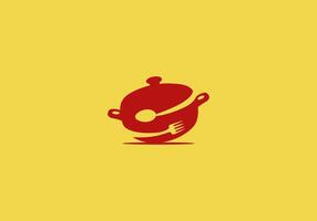 logo pan, lepel en vork. voedsel, restaurant, maaltijd, soep, Aziatisch restaurant, logo uniek, modern, minimalistisch. bedrijf identiteit vector icoon.