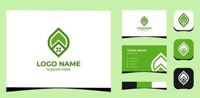 sjabloon logo creatief huis en blad, groen concept. creatief sjabloon met kleur pallet, zichtbaar branding, bedrijf kaart en icoon. vector