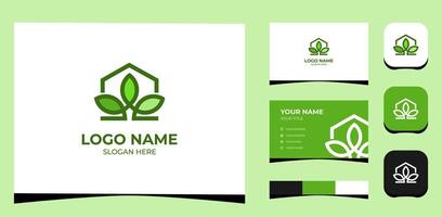 sjabloon logo creatief huis en blad, groen concept. creatief sjabloon met kleur pallet, zichtbaar branding, bedrijf kaart en icoon. vector