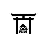 Ninja krijger mascotte logo vector. icoon vector ontwerp sjabloon in wit achtergrond.