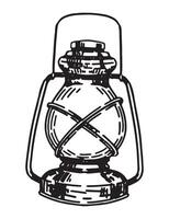 kerosine lantaarn schetsen. clip art van portable lamp, kamp apparatuur. hand- getrokken vector illustratie geïsoleerd Aan wit.