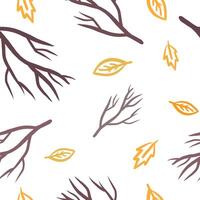 hand- getrokken grafisch vector achtergrond. gedaald bladeren en takken. herfst weer naadloos patroon. kleurrijk behang geïsoleerd in wit. ontwerp voor omhulsel papier, kleding stof, prints en enz.