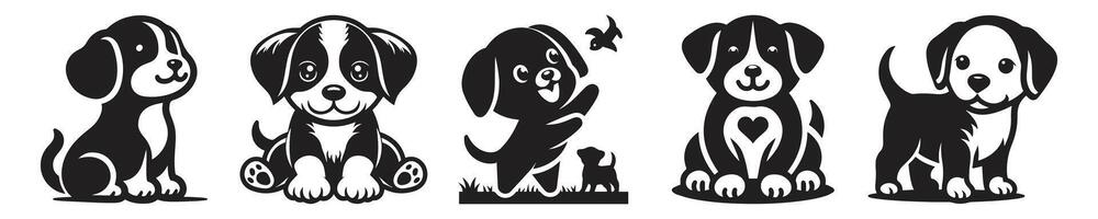 schattig puppy vector silhouet. vector silhouet van hond reeks Aan wit achtergrond.