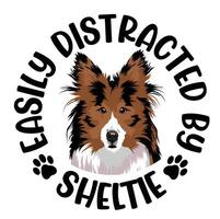 gemakkelijk afgeleid door sheltie hond t-shirt ontwerp pro vector