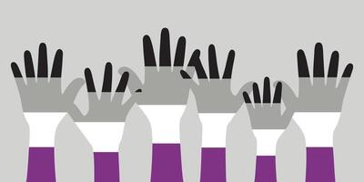 silhouet van zwart, grijs, wit en Purper gekleurde handen net zo de kleuren van de aseksueel vlag. vlak ontwerp illustratie. vector