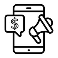 icoon van mobiel marketing, schets ontwerp vector