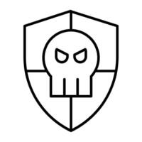 schedel met schild, lineair ontwerp van veiligheid hacken vector