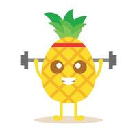 schattig ananas karakter hijs- gewichten. vers fruit oefening vector illustratie.