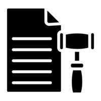 hamer met gevouwen papier, icoon van wettelijk document vector