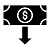 bankbiljet met neerwaartse pijl, valuta naar beneden icoon vector
