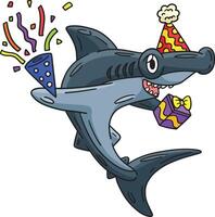haai met partij hoed en confetti tekenfilm clip art vector