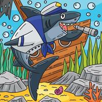 haai in marinier kleding gekleurde tekenfilm vector