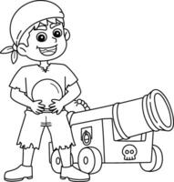 piraat met canon geïsoleerd kleur bladzijde voor kinderen vector