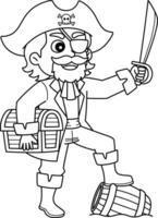 piraat Holding een zwaard geïsoleerd kleur bladzijde vector