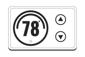 thermostaat regelgever zwart en wit 2d lijn tekenfilm voorwerp. draaien naar beneden warmte. optimaal temperatuur controleur geïsoleerd vector schets item. besparing energie binnenshuis monochromatisch vlak plek illustratie