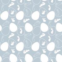 naadloos Pasen patroon Aan blauw achtergrond met wit silhouet van Pasen konijntjes en eieren in wijnoogst stijl. uniek ontwerp sjabloon voor vakantie decoraties, het drukken en web gebruiken. vector
