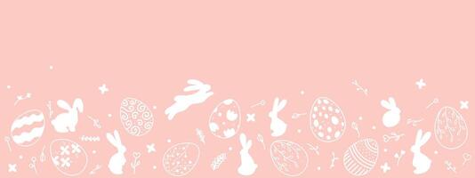 roze banier voor Pasen decoratie. silhouetten van Pasen konijntjes en eieren in wijnoogst stijl met bloemen elementen. uniek ontwerp voor de decoratie van Pasen goederen en web gebruiken. vector
