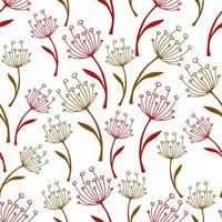 naadloos botanisch patroon van rood en bruin twijgen Aan een wit achtergrond. vector herfst illustratie van droog planten en droog bloemen voor het drukken Aan verpakking, behang, kleding stof, web ontwerp