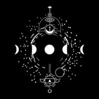 t-shirt ontwerp voor maan fasen Aan een zwart achtergrond en abstract figuren. vector