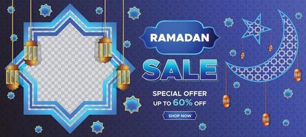 Ramadan kareem super uitverkoop web banier achtergrond met blanco ruimte voor de foto. Ramadan groot uitverkoop Promotie poster en sociaal media na. elegant Islamitisch speciaal Promotie banier ontwerp sjabloon vector