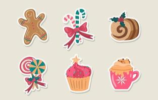 collectie kerstvoedselstickers vector