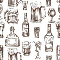 naadloos hand getekend patroon van alcohol drankjes. vector illustratie in wijnoogst stijl. dranken. mooi zo voor de menu.