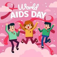 mensen vieren wereld aids dag op roze achtergrond vector