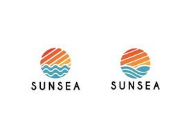 zomer strand kust eiland logo, zonsondergang eiland natuur logo ontwerp vector