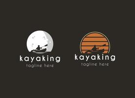 kajakboot peddelpedaal, silhouet van rivierstroom kayaker logo-ontwerp vector