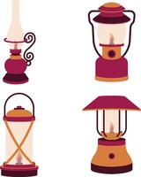 verzameling van camping lantaarn lamp illustratie. klassiek ontwerp stijl. geïsoleerd vector