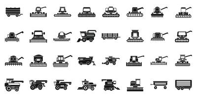 combineren oogstmachine pictogrammen reeks gemakkelijk vector. boerderij landbouw vector
