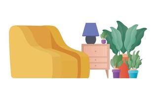 gele stoel meubels en planten vector design