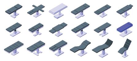 medisch in werking tafel pictogrammen reeks isometrische vector. geneeskunde ziekenhuis vector