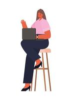 zittende vrouw met laptop op stoel werkend vectorontwerp vector