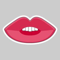 Dames mond roze kus. lippen geïsoleerd Aan grijs achtergrond vector