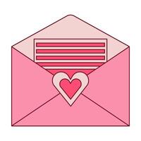 Open roze envelop met brief papier. hart postzegel vector