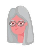 senior vrouw cartoon hoofd met bril vector design