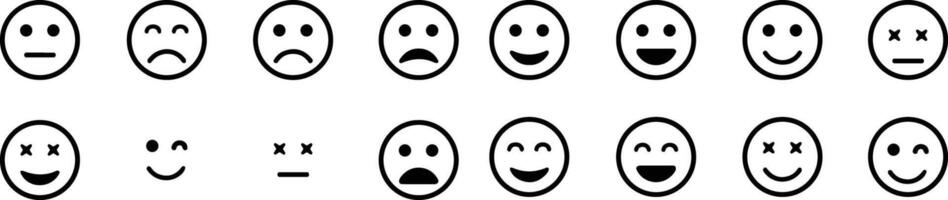 emoji icoon set. emoticons. glimlach gezichten verzameling. emoties. grappig tekenfilm. hand- gebaren. sociaal media. lachend, Vrolijk, huilen, verdrietig, boos, blij gelaats uitdrukkingen. vector
