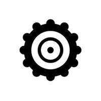 een zwart en wit icoon van een uitrusting wiel vector