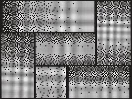 reeks van abstract pixel helling naadloos horizontaal achtergrond. verval effect. verspreid stippel patroon. concept van desintegratie. vector